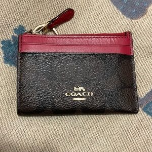 Red and brown coach print keychain wallet